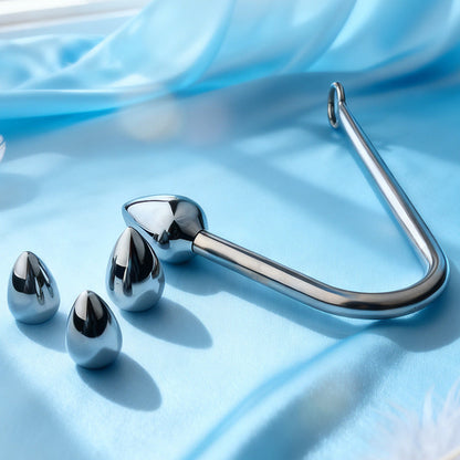 Premium Anal Hook Kit Stainless Steel Detachable Anal Hook with 3 Replaceable Hook Sizes for BDSM Sensation Play and Beginner Exploration