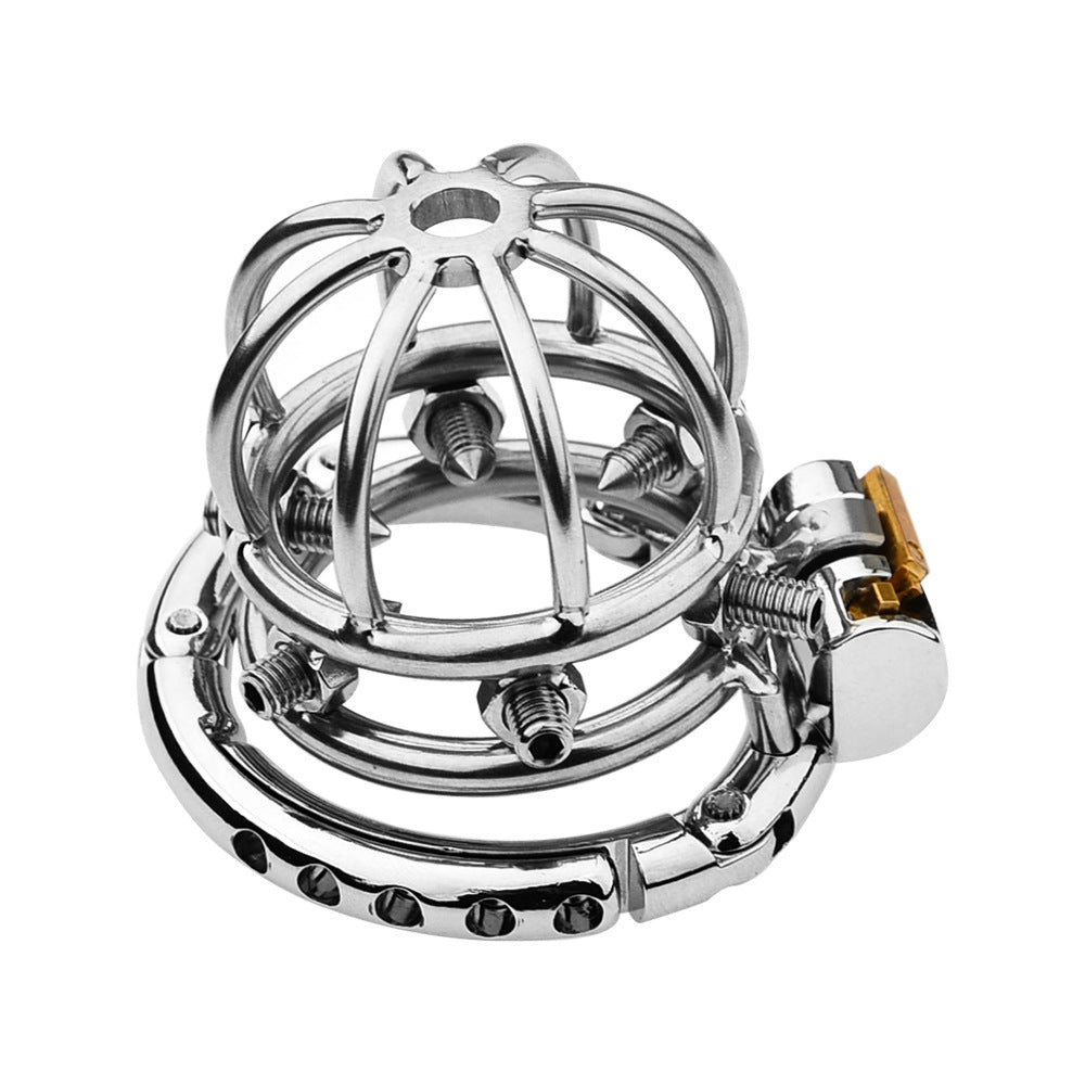 Men's SM Spiked Chastity Device Adjustable Metal Cock Cage Adult Bondage Toy with Removable Nipple Spikes Penis Lock
