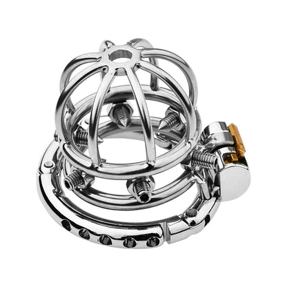 Men's SM Spiked Chastity Device Adjustable Metal Cock Cage Adult Bondage Toy with Removable Nipple Spikes Penis Lock