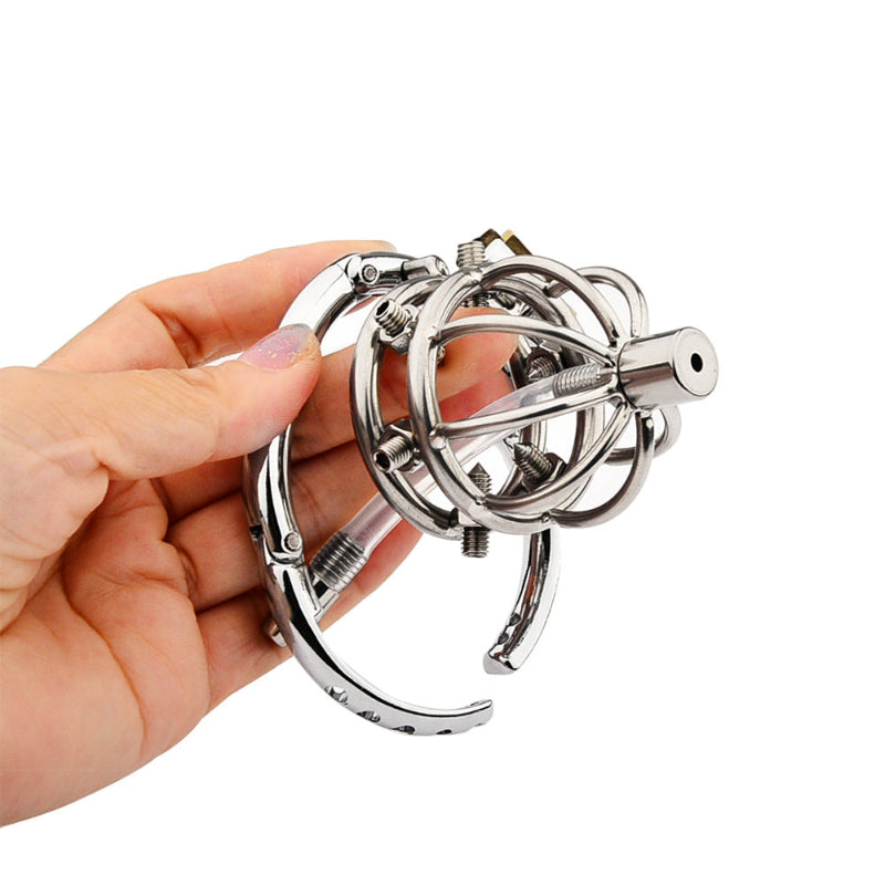 Men's SM Spiked Chastity Device Adjustable Metal Cock Cage Adult Bondage Toy with Removable Nipple Spikes Penis Lock