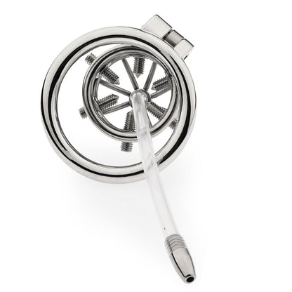 Men's SM Spiked Chastity Device Adjustable Metal Cock Cage Adult Bondage Toy with Removable Nipple Spikes Penis Lock